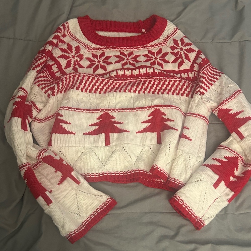 SHEIN Women's Red and White Winter sweater shirt